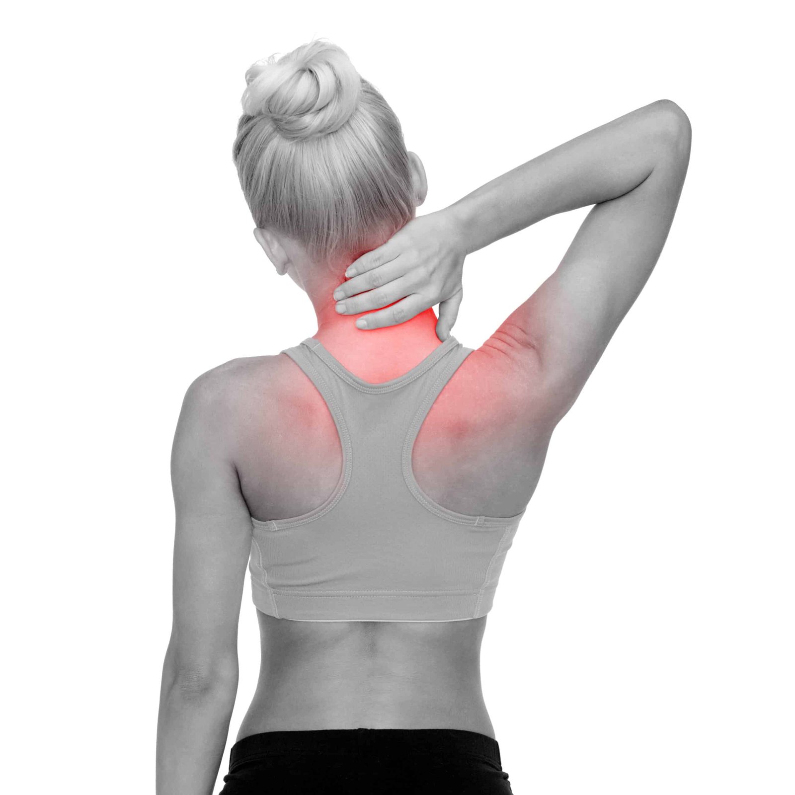 sporty woman touching her neck sporty woman touching her neck