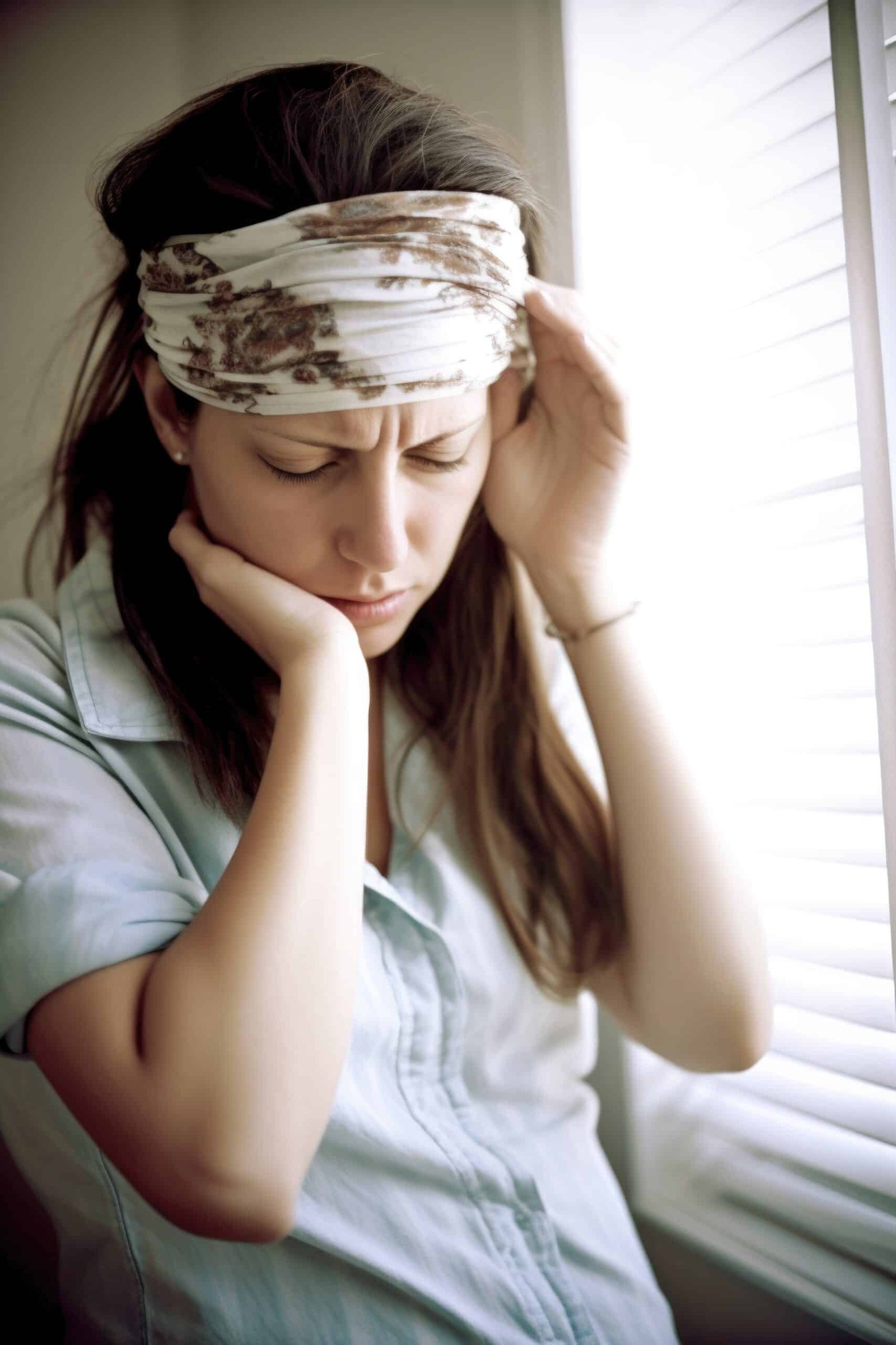 shot of a pregnant woman experiencing dizziness woman experiencing dizziness<br />