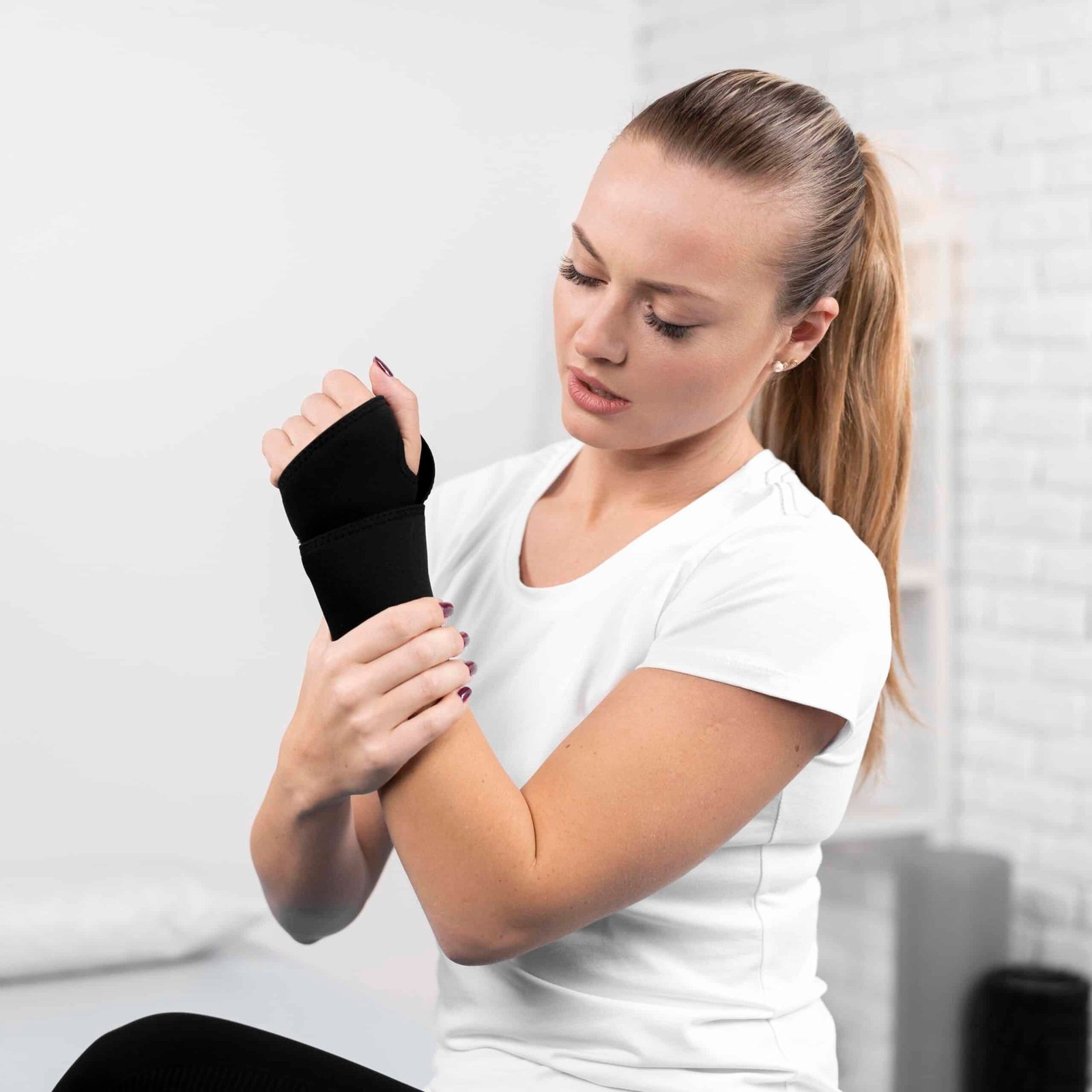 woman-with-wrapped-wrist-physiotherapy Woman with wrapped wrist